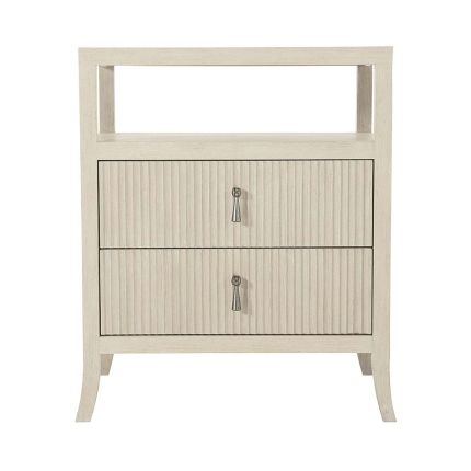 A delicate two-drawer bedside table made from Ash wood and metal handle features