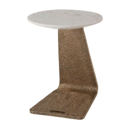 Marble top side table with textured brass base