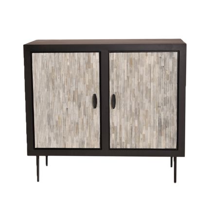 Luxurious bone inlay pin striped cabinet in a cream finish