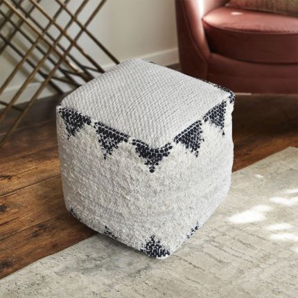 Chic contemporary cream and black pitloom cotton pouffe