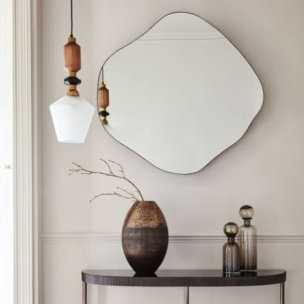 Modern curved oak wood framed wall mirror 