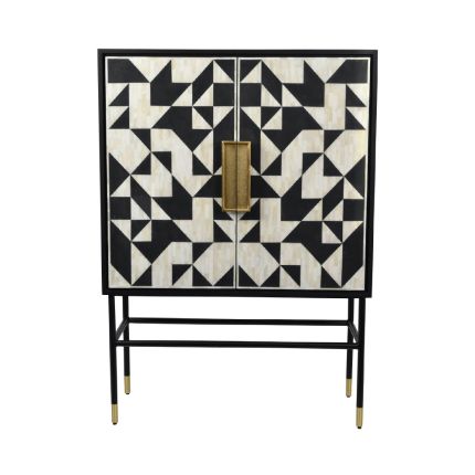 Geometric, black and white pattern drinks cabinet with gold accents