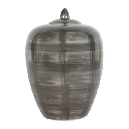 ceramic jar with painted chequered pattern 
