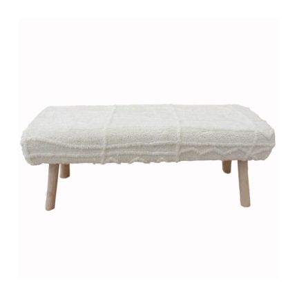 Scandinavian appeal stool with line pattern and soft cream upholstery