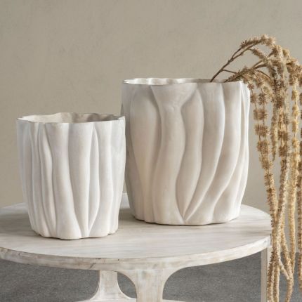 Elegant wave textured vase in natural cream finish