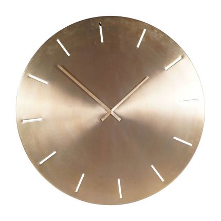 Antique brass circular wall clock with raised detail