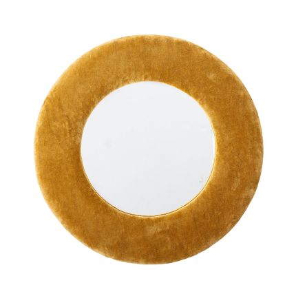 A radiant yellow mirror with vibrant cotton upholstery and clear mirror glass
