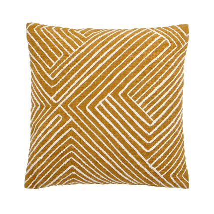 Mustard yellow patterned cushion