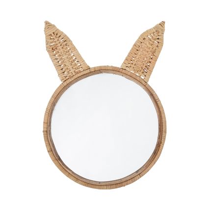 Natural rattan wall mirror with bunny ears