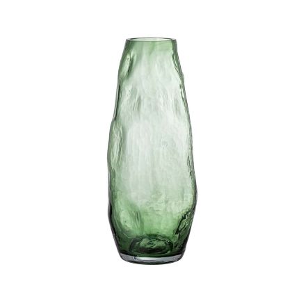 A sculptural glass vase in a green finish
