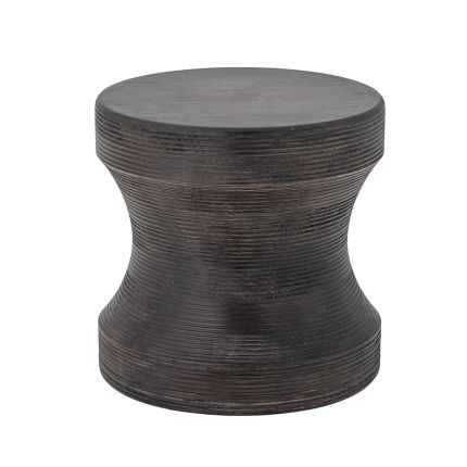Industrial style side table with distressed ribbed finish and hourglass shape