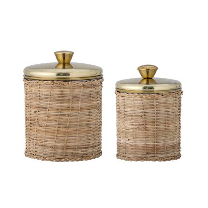 woven jar with brass metal lid