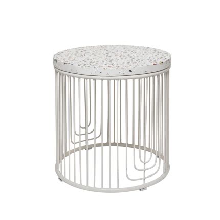 A luxurious fiberstone and iron side table