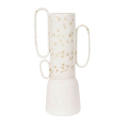 Funky vase with speckled glaze and three, quirky handles