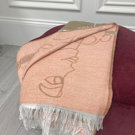 Abstract reversible throw in pink, cream and taupe