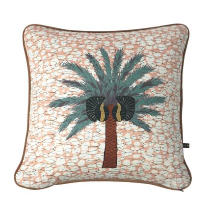 Illustrious pink batik cushion with printed palm tree design 