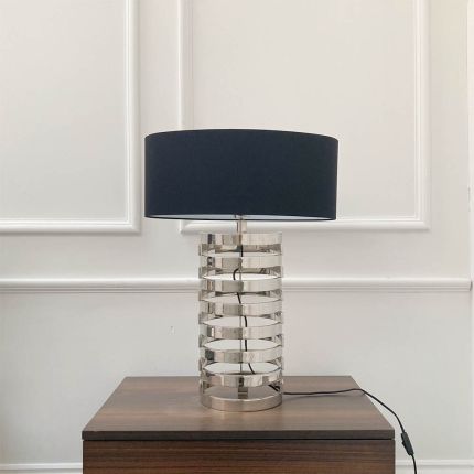 contemporary lamp with nickel finish and black shade