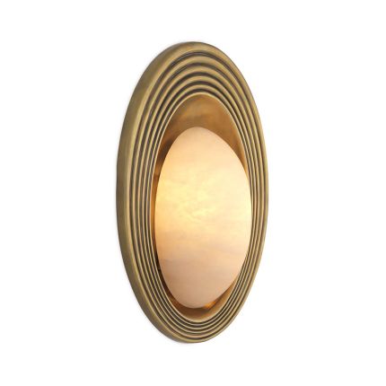 Enchanting wall light with vintage brass frame and elegant alabaster shade