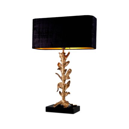 Brass branch-like motif table lamp with black shade