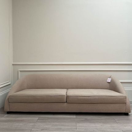 cream/taupe slender sofa with sloped arms