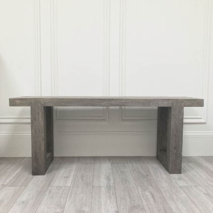 Stylish and natural finish console table with bold, square legs
