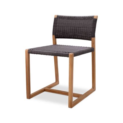 Gorgeous scandi-inspired dining chair with black woven backrest and wooden legs