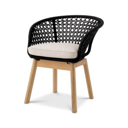 Stylish black rope backed chair on natural wooden legs