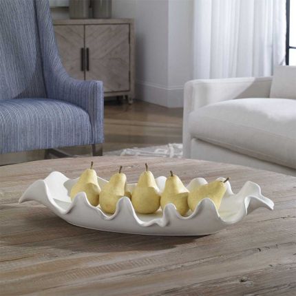 Ruffled Ceramic Bowl With organic curved edges in a modern matte white glaze