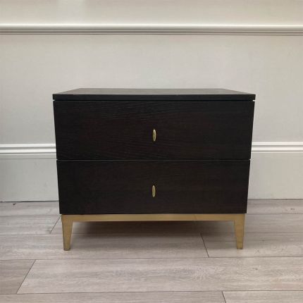 Walnut Matte bedside table with two drawers and gold accents