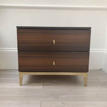 Smoked oak bedside table with two drawers and gold accents
