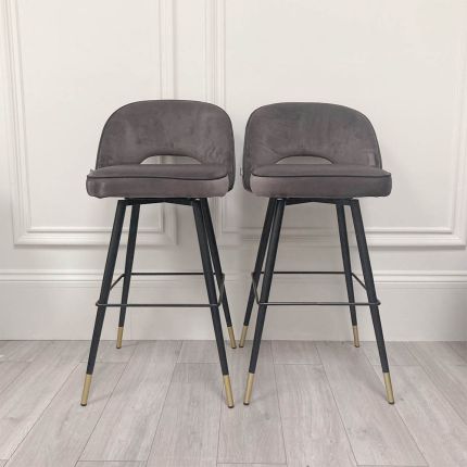 luxuriously velvet grey upholstered barstools