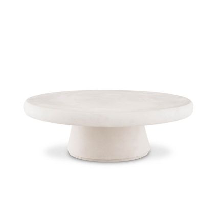Striking round outdoor coffee table in cream coloured concrete