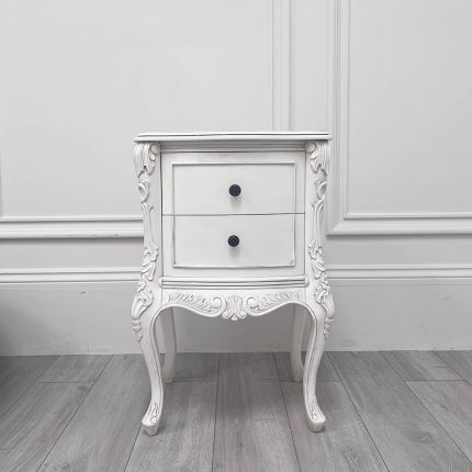Clearance Classical White 2 Drawer Bedside Cabinet 
