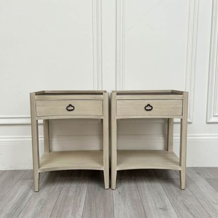 Set of two Nordic white wash bedside table with woven tabletop