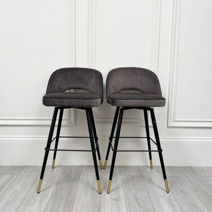 Luxurious Eichholtz grey velvet bar stools