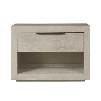 Grey-washed bedside table with shelf and drawer