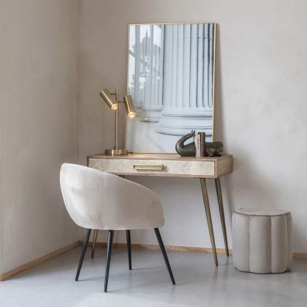 stunning natural wood desk with a drawer for extra storage and decorative detailing