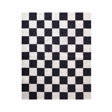 Black and white checkerboard wool rug