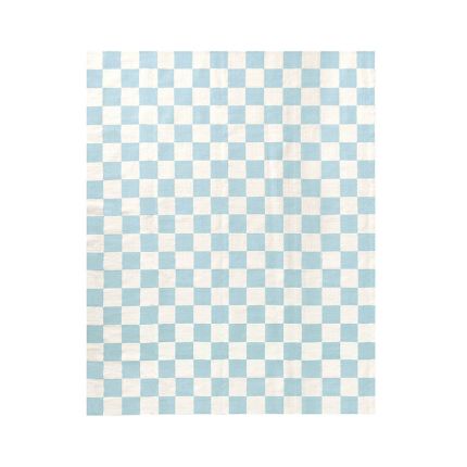 Light blue and cream checkerboard design rug