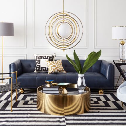 round brass coffee table with smoke mirror top 