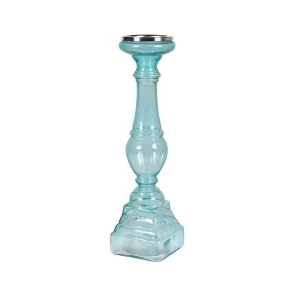 Elegant, classic shape blue glass candle holder