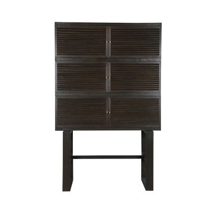 dark brown cabinet with louvred doors 
