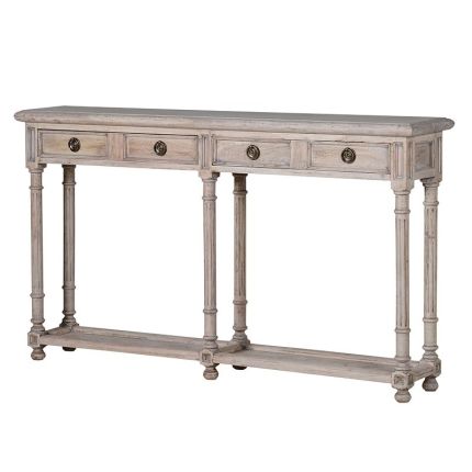 Distressed wood, French-style console table with two drawers