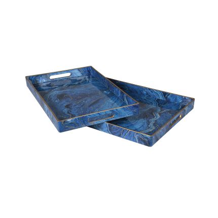 A beautiful blue marble effect tray with glistening gold details 