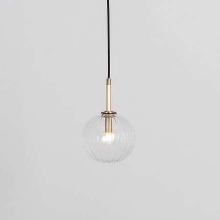 Textured clear glass globe pendant ceiling light with natural brass fixture