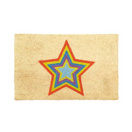 A vibrant multicoloured star doormat