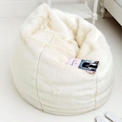 Cream faux-fur beanbag