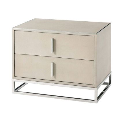 Luxurious cream coloured bedside table with two drawers and shagreen-effect finish