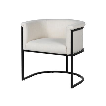A luxury lounge chair with a curved design, white upholstery and black base