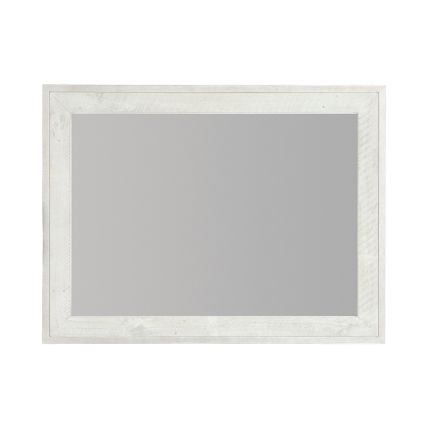 A lovely rectangular mirror by Bernhardt with a silver metal outer frame and a white wooden inner frame 